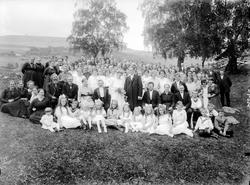 Kort: Nord-Fron. Gruppebilde, bryllup, brudepar, gjester, bj