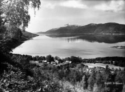 Nesset prestegård med Langfjorden i panorama.