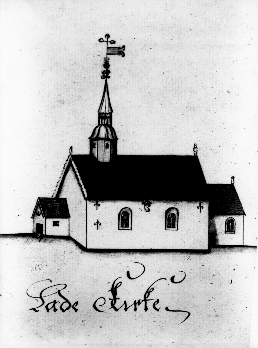 Lade kirke - kopi av tegning av Gerhard Schøning
