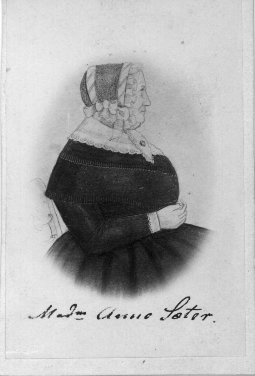 Portrett Anne Johannesd. Sæther, "Mor Sæther", klok kone, f. 1793.