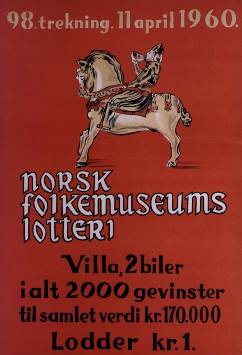 Plakat. Lotteri på Norsk Folkemuseum i 1960.
