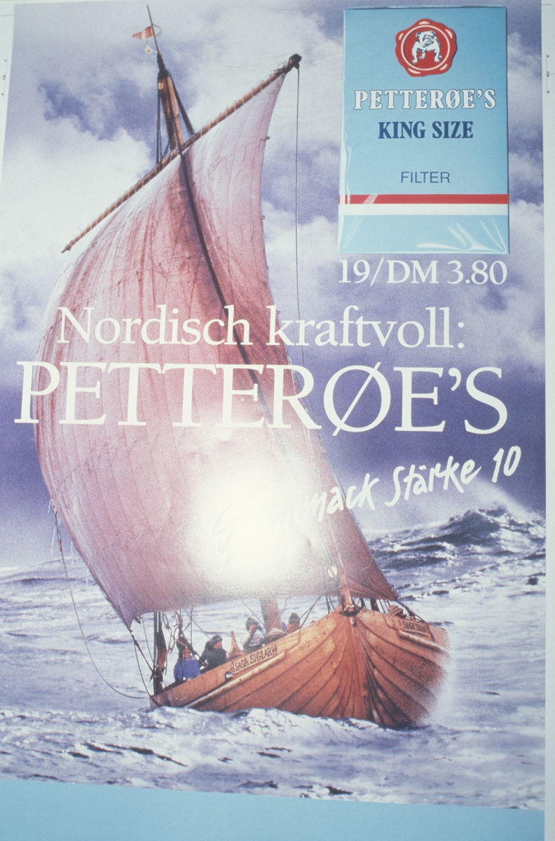 Reklameplakat for Petterøes king size. Fra presentasjon av Norsk cut 1986.