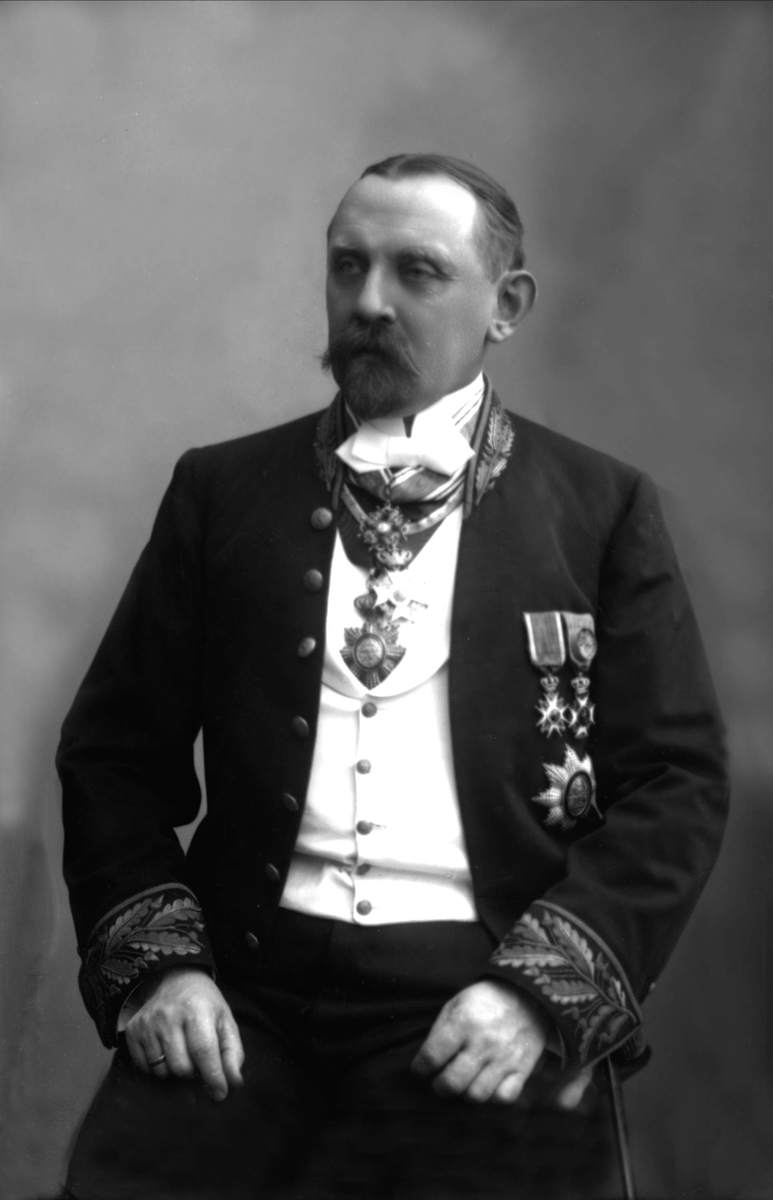 Portrett, Fredrik Olaf August Woxen i uniform som ekspedisjonssjef og sjef for fengselsstyret.