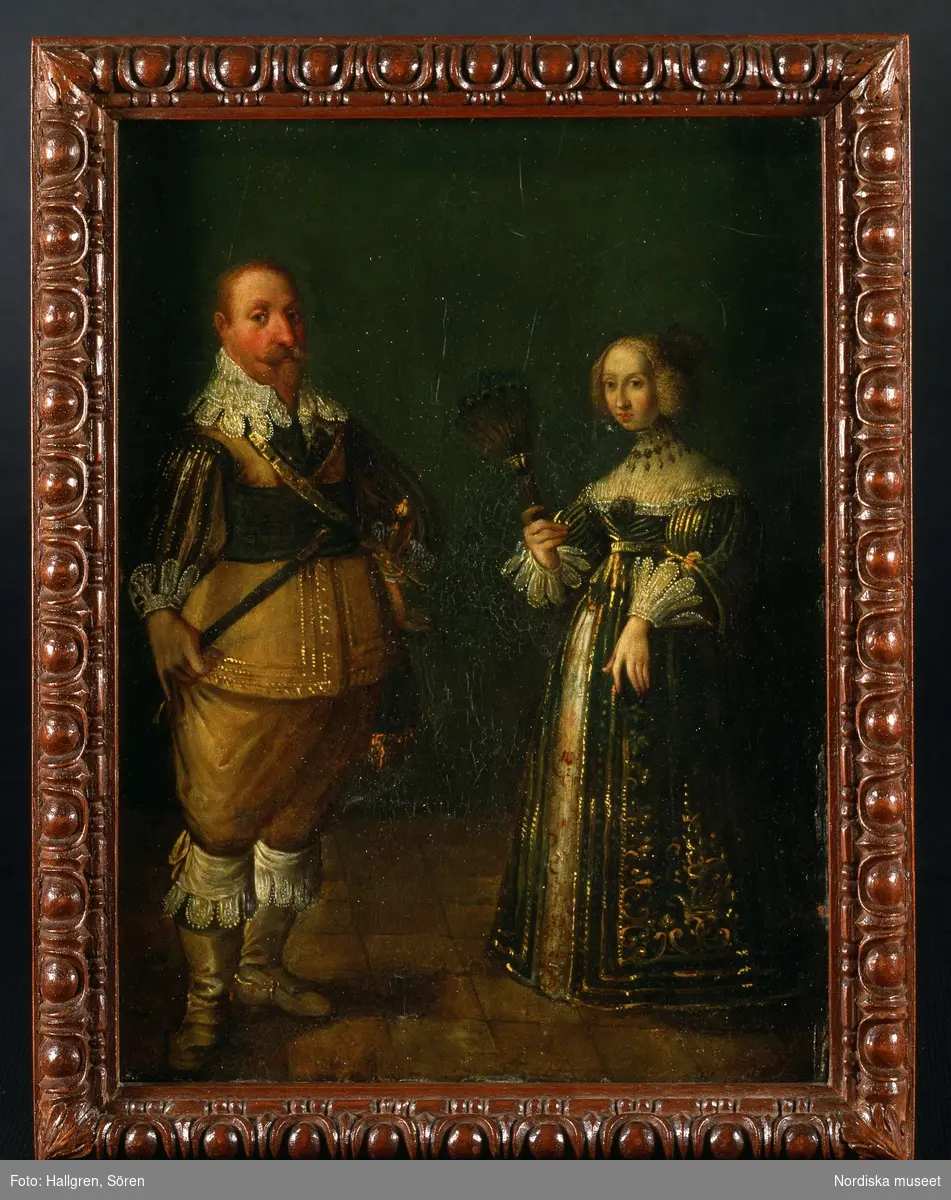 Tavla föreställande Gustav II Adolf och Maria Eleonora. Nordiska museets föremål inv.nr 300768.