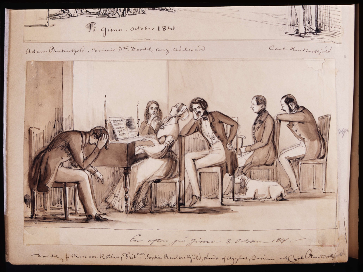 "En afton på Gimo 8 oktober 1841". Tuschlavering av Fritz von Dardel.