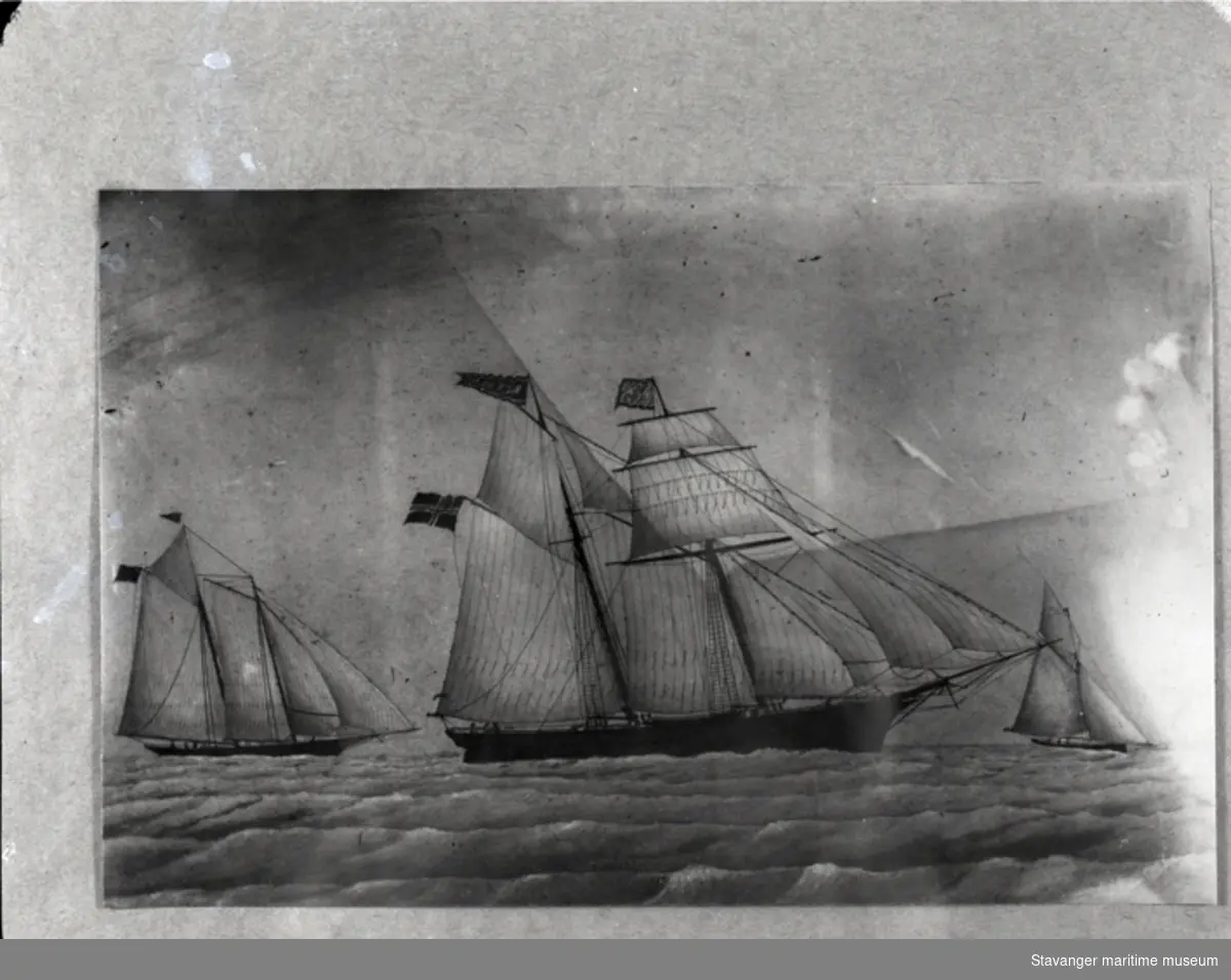Avfotografert skipsportrett av skonnert.