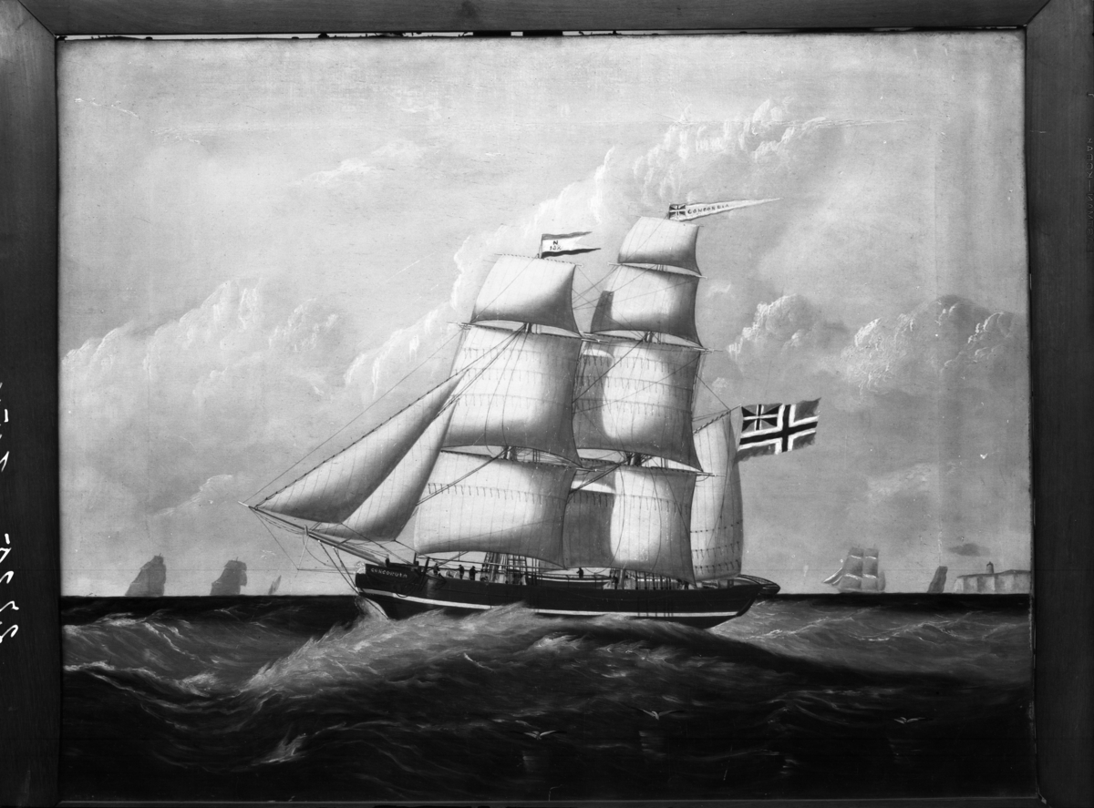 Maleri av en seilbåt fotografert