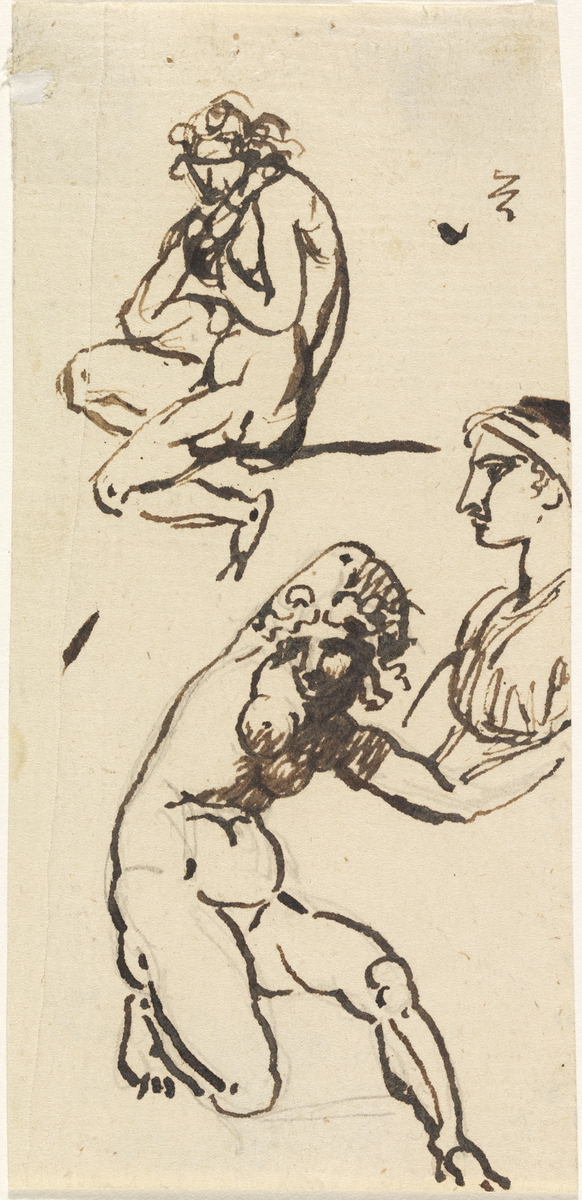 To nakne kvinner; brystbilde av en kvinne [Tegning]