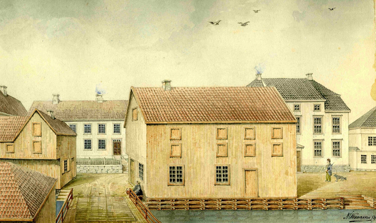 Parti ved fiskebrygga før brannen i 1840 