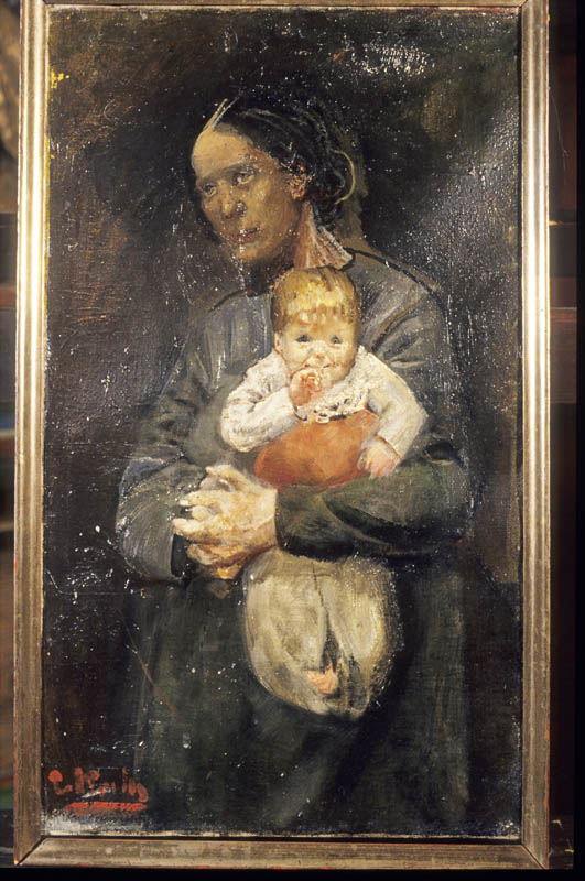 Maleri av Chr. Krohg.Motiv Oda Krohg med barnet.