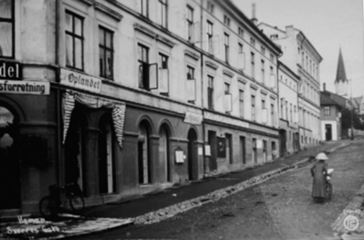 Postkort, Hamar, Strandgata 51, redaksjon for avisa Oplandet, ekspedisjon og trykkeri, Sverres gate
