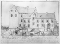 Tegning av fengselet Greenlaw nær Edinburgh hvor kaperfanger