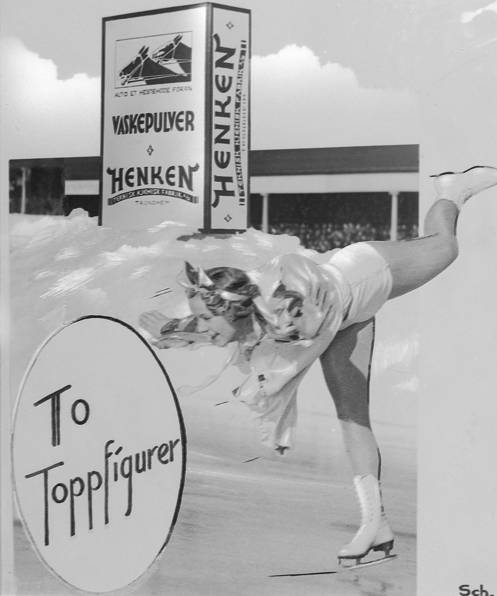 To toppfigurer - Sonja Henie brukt i reklame for Henken vaskepulver