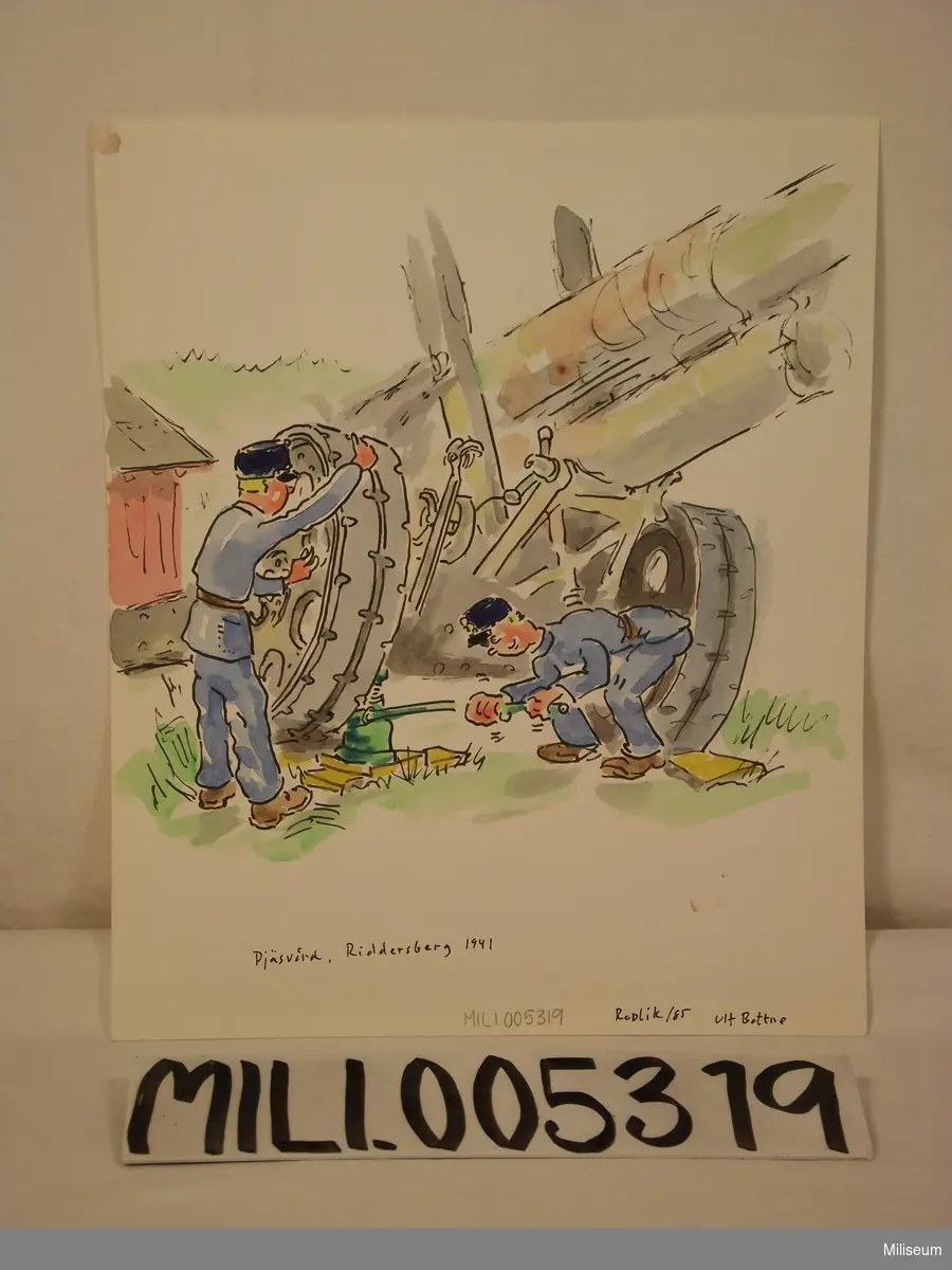 Akvarell av Pjäsvård vid Riddersberg 1941 av Ulf Bottne.
