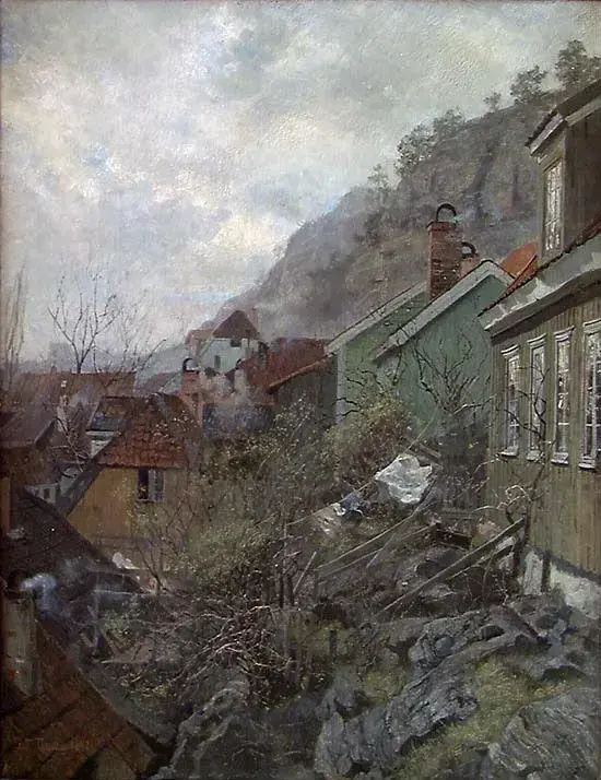 Maleri av Frits Thaulow, bybilde i Kragerø